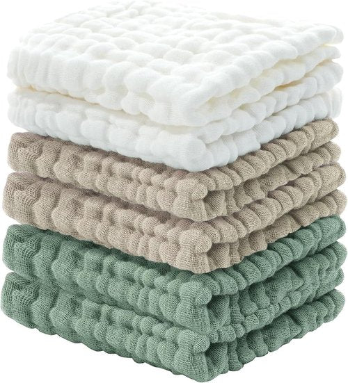 Cuddle Campus Baby Washcloths - Extra Absorbent Muslin Cloths for Newborns | 6-Pack, 12x12 Inches