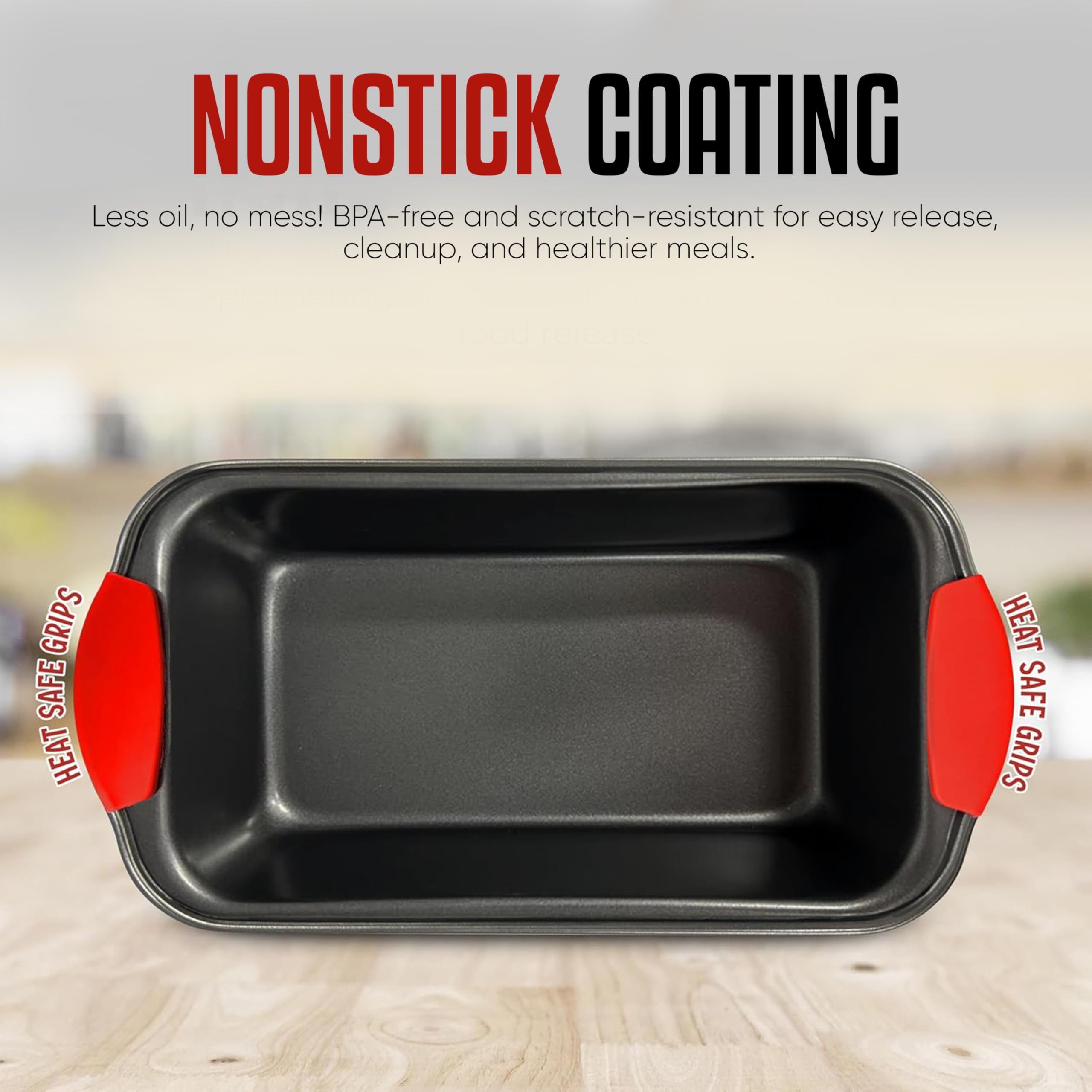 PERLLI Nonstick Loaf Pan with Silicone Grip Handles 11.75" x 6" High-Carbon Steel Bakeware for Baking Bread Cake Broiling Roasting Meat, Oven Safe (446°F)