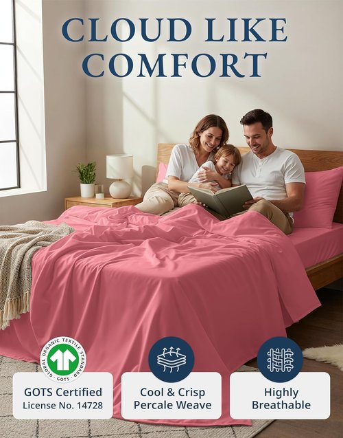 **LANE LINEN 100% Organic Cotton Full Bed Sheets - Soft, Comfy, Machine Washable, Deep Pocket - Mineral Red**