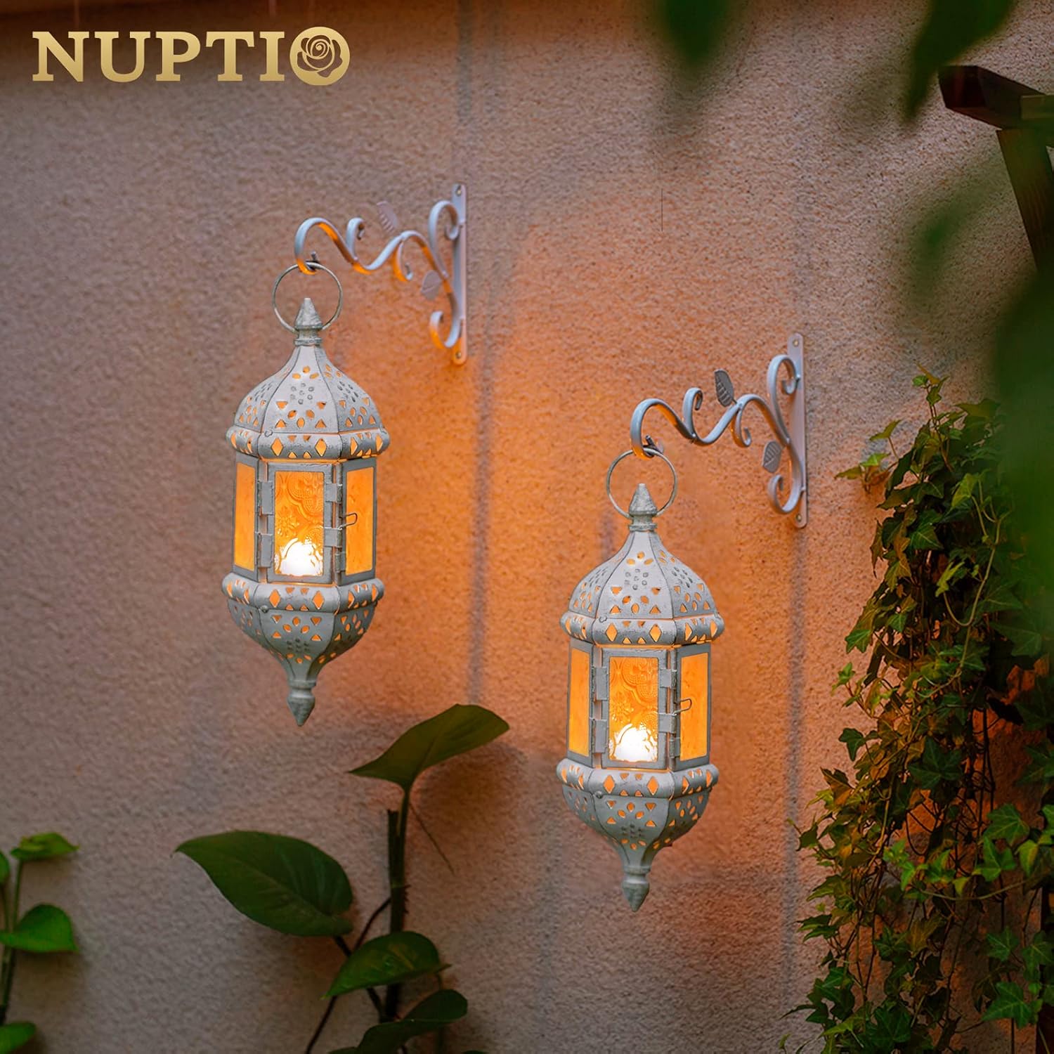 Skiennix Moroccan Lantern | Metalwork Hanging Tealight Candle Holder | Battery Operated LED | 35cm Chain, White