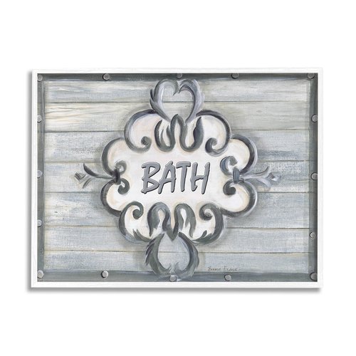 Stupell Industries Bath Grey Bead Board with Scroll Bathroom, Design by Bonnie Wrublesky White Framed Wall Art, 16 x 20, Blue
