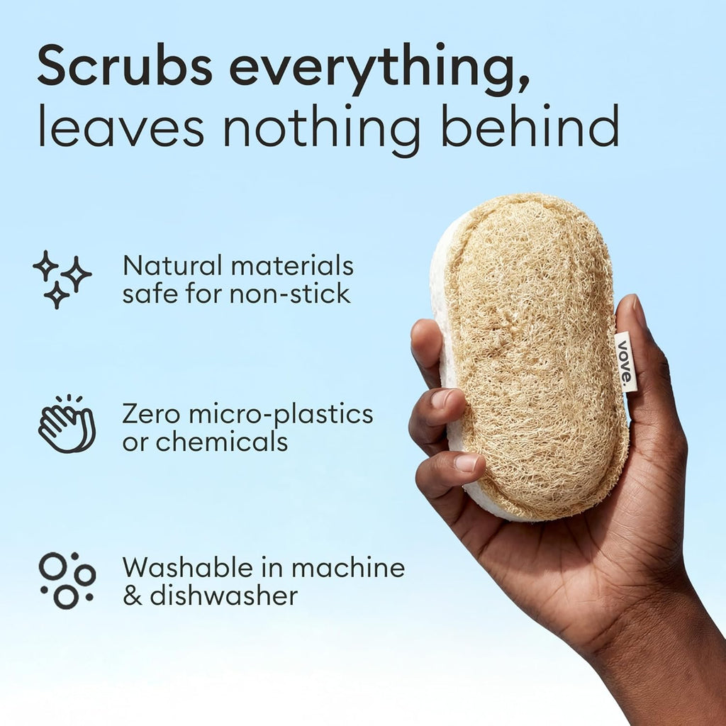Vove Scrub Sponges - Eco-Friendly Loofah Dish & Kitchen Sponges | 4 Pack with Natural Cellulose & Cotton