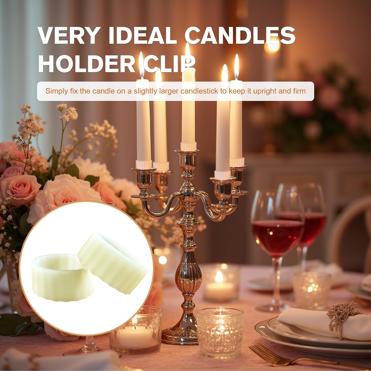 Skiennix Silicone Candle Grippers - 10-Pack Taper Candle Holders for Weddings & Home Decor | White