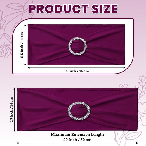 MDS Spandex Chair Sashes - Universal Fit Elastic Stretch Bands with Buckle Slider - Pack of 150, Eggplant