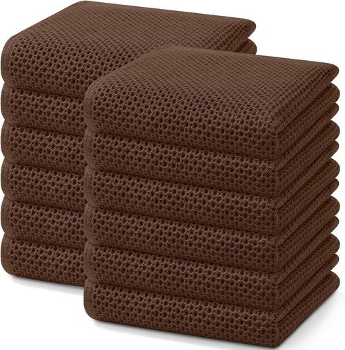 Homaxy Kitchen Dish Towels - Ultra Soft 100% Cotton Waffle Weave, Quick Drying, 12-Pack, Coffee, 13 x 28 Inches