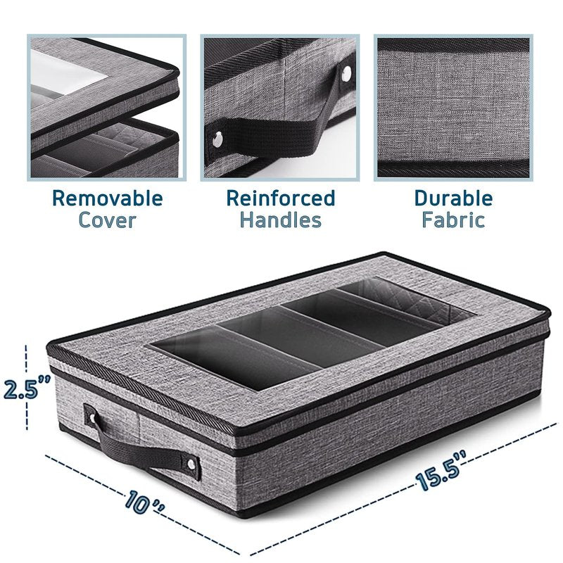 Flatware & Utensil Storage, Durable Silverware Storage Box with Padded Dividers, 5 Compartment Flatware Storage Case, Silverware Case with Handles and Removable Lid - Protects and Organizes Cutlery