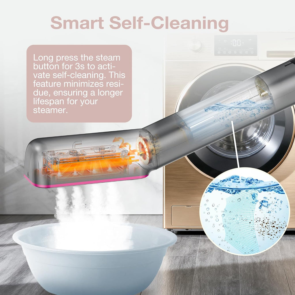 Newbealer 3-in-1 Travel Iron - Global Voltage Clothes Steamer & Dry Iron | Fast Heating, Auto-Off, Ash Pink