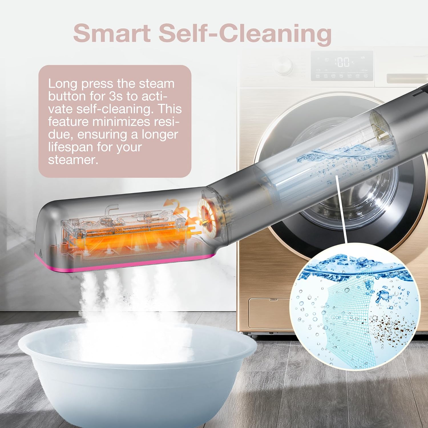 Newbealer 3-in-1 Travel Iron - Global Voltage Clothes Steamer & Dry Iron | Fast Heating, Auto-Off, Ash Pink