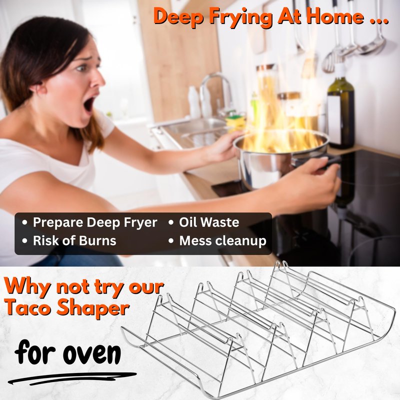 Taco Shell Mold for Baking - No Frying No Waste No Mess, For Corn Tortillas Up To 6 Inch, Homemade Wider Bases Hard Tacos - Fresh Wholesome Gluten-Free, 8 Baked Crunchy Shells At Once - Set of 2