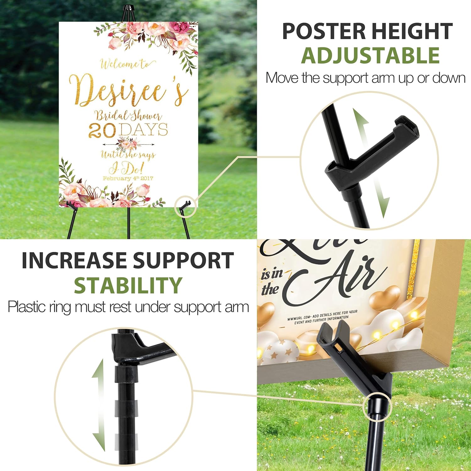 Skiennix 63" Adjustable Metal Easel Stand - Perfect for Wedding Signs & Art Displays | Black Tripod Design