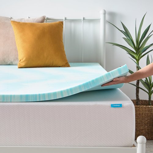 Linenspa 2 Inch Swirl Gel Memory Foam Mattress Topper, Twin XL Size – Cooling Gel Infused, Ventilation Holes – Pressure Relieving Bed Topper – CertiPUR Certified – Dorm Room Essentials