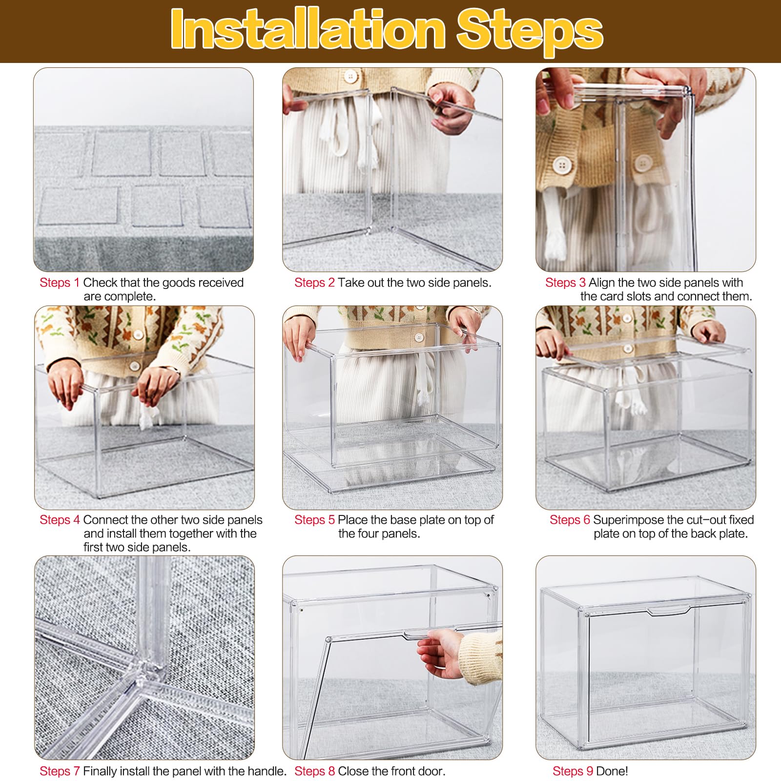 4 Packs Handbag Storage Organizer for Closet, ULENDIS Clear Acrylic Display Case for Purse and Handbag, Stackable Storage Organizer with Magnetic Door for Wallet Book Cosmetic Toys Display