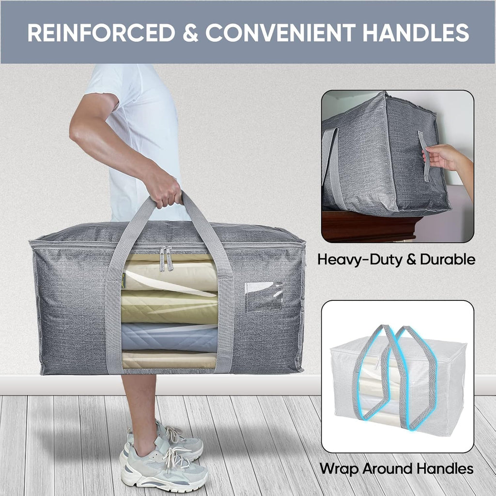 BALEINE 6-Pack Heavy-Duty Oversized Moving Bags - Reinforced Handles for Storage | Gray with Window