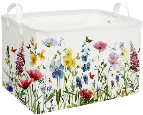 Sanjiaofen Rectangular Kids Baskets,Flower Basket.Cute Bins for Girls, Butterfly Basket with Handles.Books Basket,Gifts Bin. (Flower cluster)