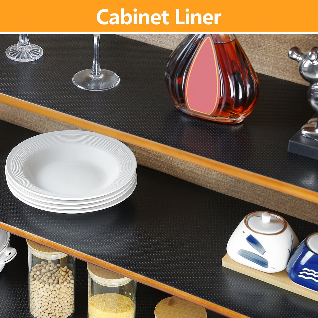 wohomuke Shelf Liners 24 inch x 20 ft Shelf Liners for Kitchen cabinets nonstick Lining Drawer Mats EVA Protector for Cupboard (Translucent Black,24 inch x 20 ft)