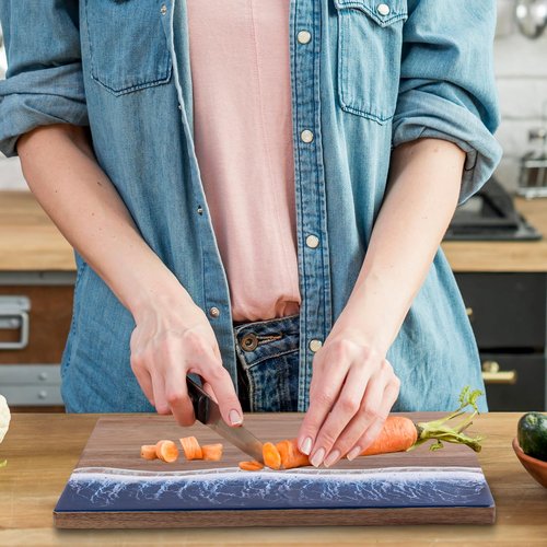 gzcmxh Resin Cutting Board, Handmade Charcuterie Board with Wave Pattern for Kitchen, Cheese, Meat, Vegetable, Steak (blue wave)
