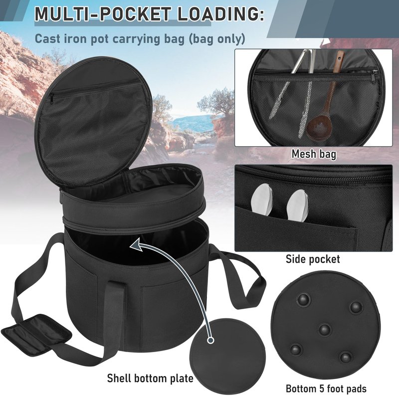 OUUTMEE Dutch Oven Bag for 8 Inch Dutch Oven, 2-Layer Oven Travel Bag