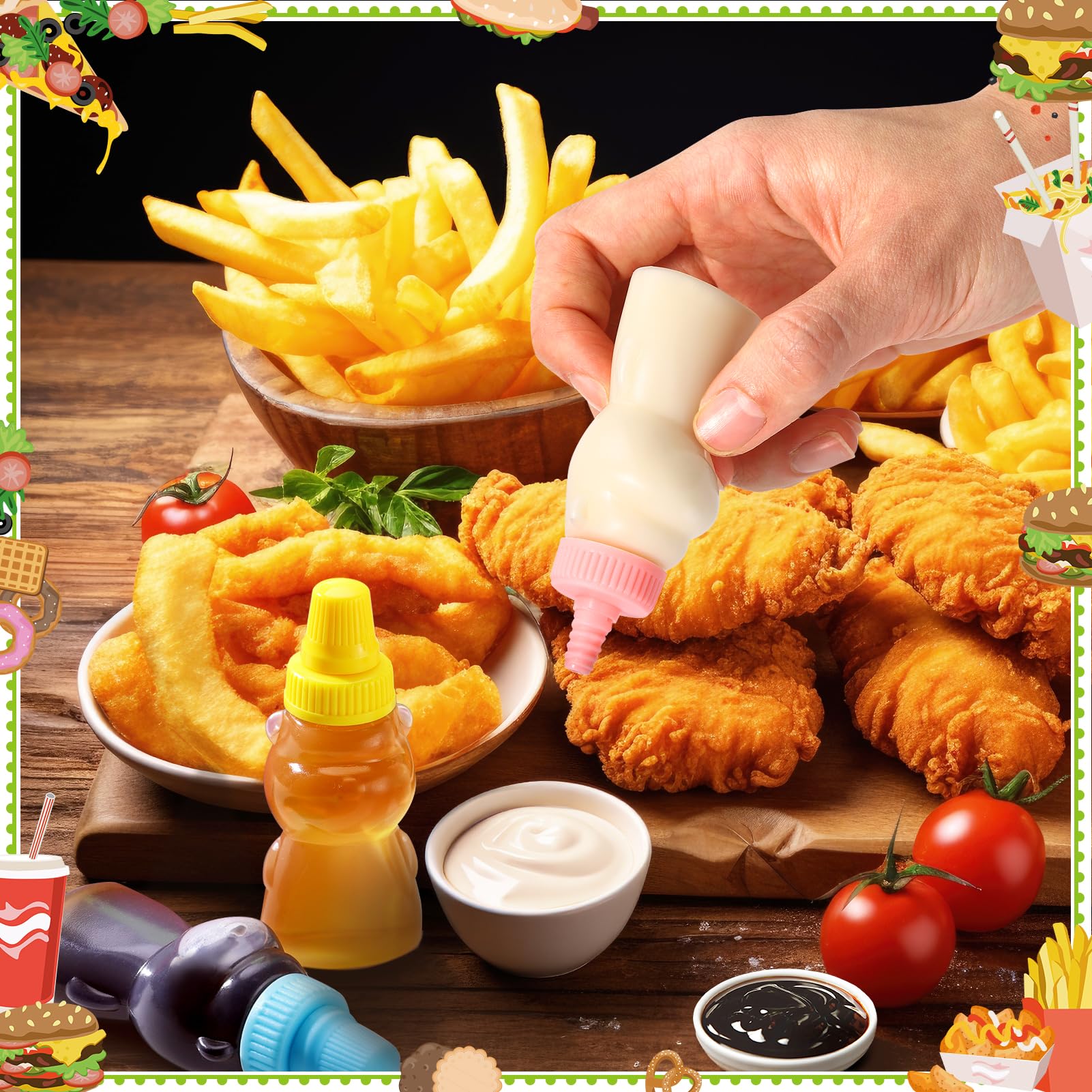 Hoemwarm 18Pcs Mini Condiment Squeeze Bottles Set,16 Pcs 25 Ml Bear Shaped Mini Ketchup Bottle for Lunch Box with Cleanbrush Funnel Accessories for Ketchup, Liquids, Sauces Syrup