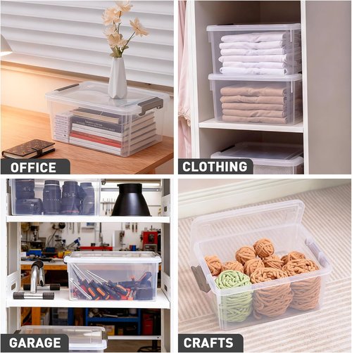 Citylife 17 QT Plastic Storage Bins - Stackable Latching Containers for Organizing Garage, Crafts & Toys