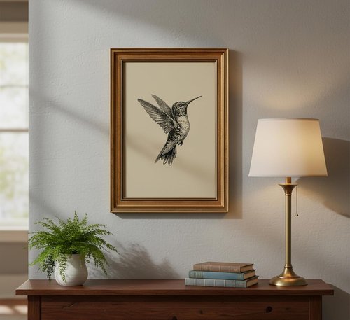 MDHFJEAW Vintage Gold Framed Hummingbird Wall Art - Retro Black and White Canvas Print, 12x16 In