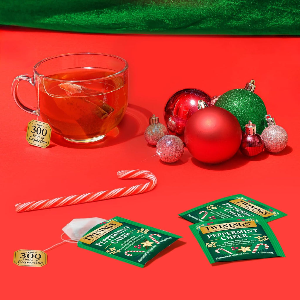 Twinings Peppermint Cheer Herbal Tea - Caffeine-Free, 20 Individually Wrapped Bags (Pack of 6) | Enjoy Hot or Iced