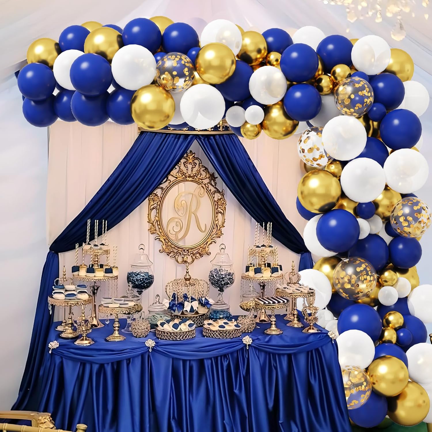 RUBFAC Royal Blue and Gold Balloon Garland Arch Kit - 142pcs for Graduation & Birthday Parties