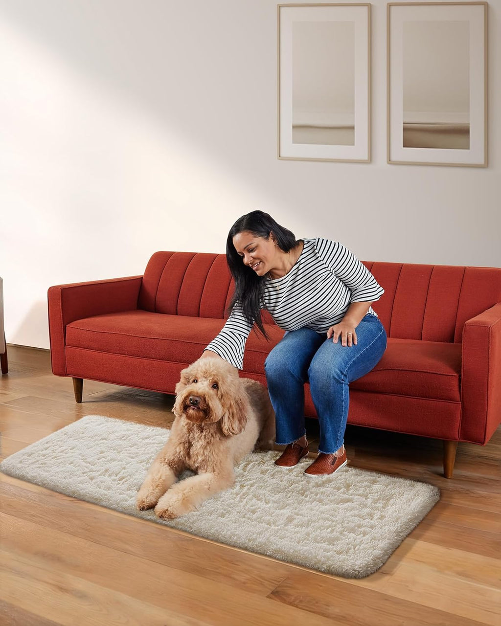 Ophanie Runner Rug - Non-Slip Fluffy Soft Carpet for Hallway | 2x5 Ivory Shaggy Design for Kids & Nursery