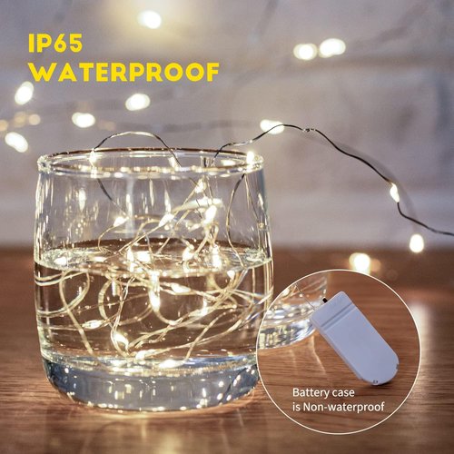 Brightown LED Fairy Lights - 24 Pack Battery Operated 7 ft Waterproof Silver Wire | Perfect for Weddings & Crafts (White)