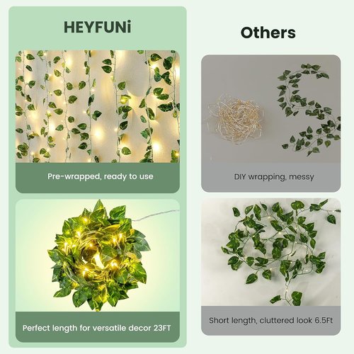 HEYFUNi Pothos String Lights - 23 Ft with 73 LED Warm White Leaf Lights for Bedroom & Wedding Decor