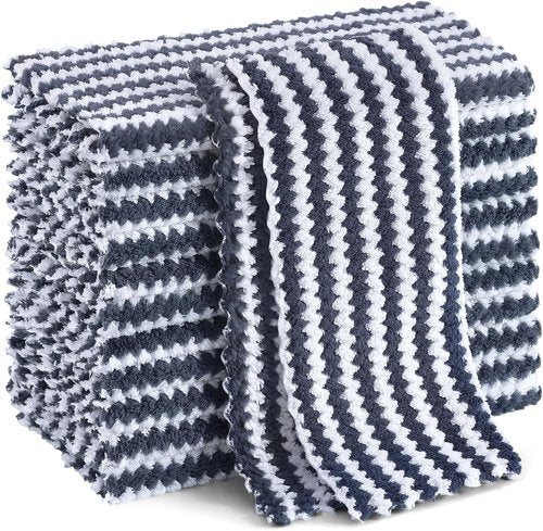 Homaxy Ultra Soft Microfiber Dish Towels - 12 Pack Reusable, Fast Drying, No-Lint | Dark Grey, 10 x 10 Inches