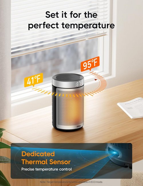 DREO Portable Electric Space Heater - 1500W PTC Ceramic with Thermostat & Remote | Eco & Fan Modes