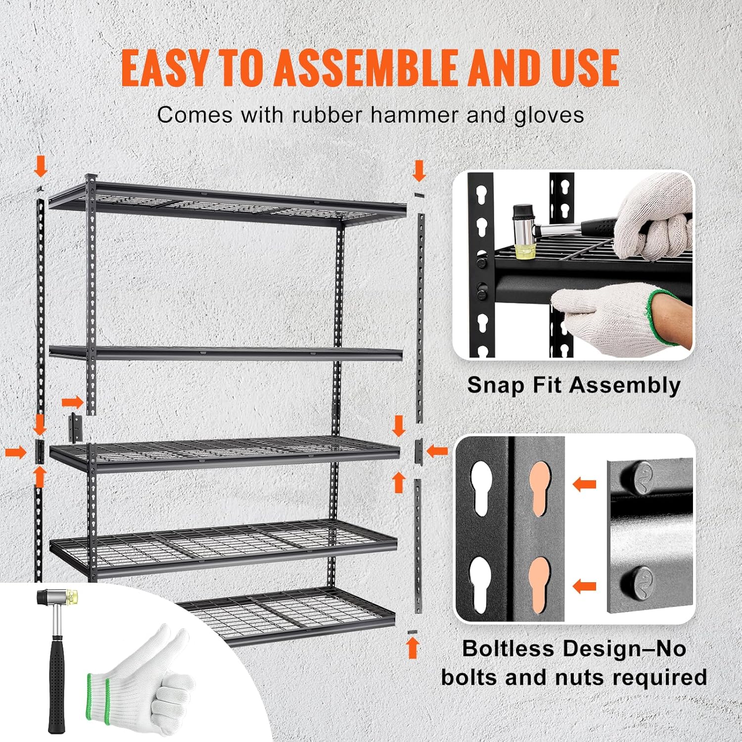 VEVOR 5-Tier Adjustable Storage Shelving Unit - Heavy Duty Metal Organizer Rack | 2000 lbs Capacity, Black, 60" L x 24" W x 78" H