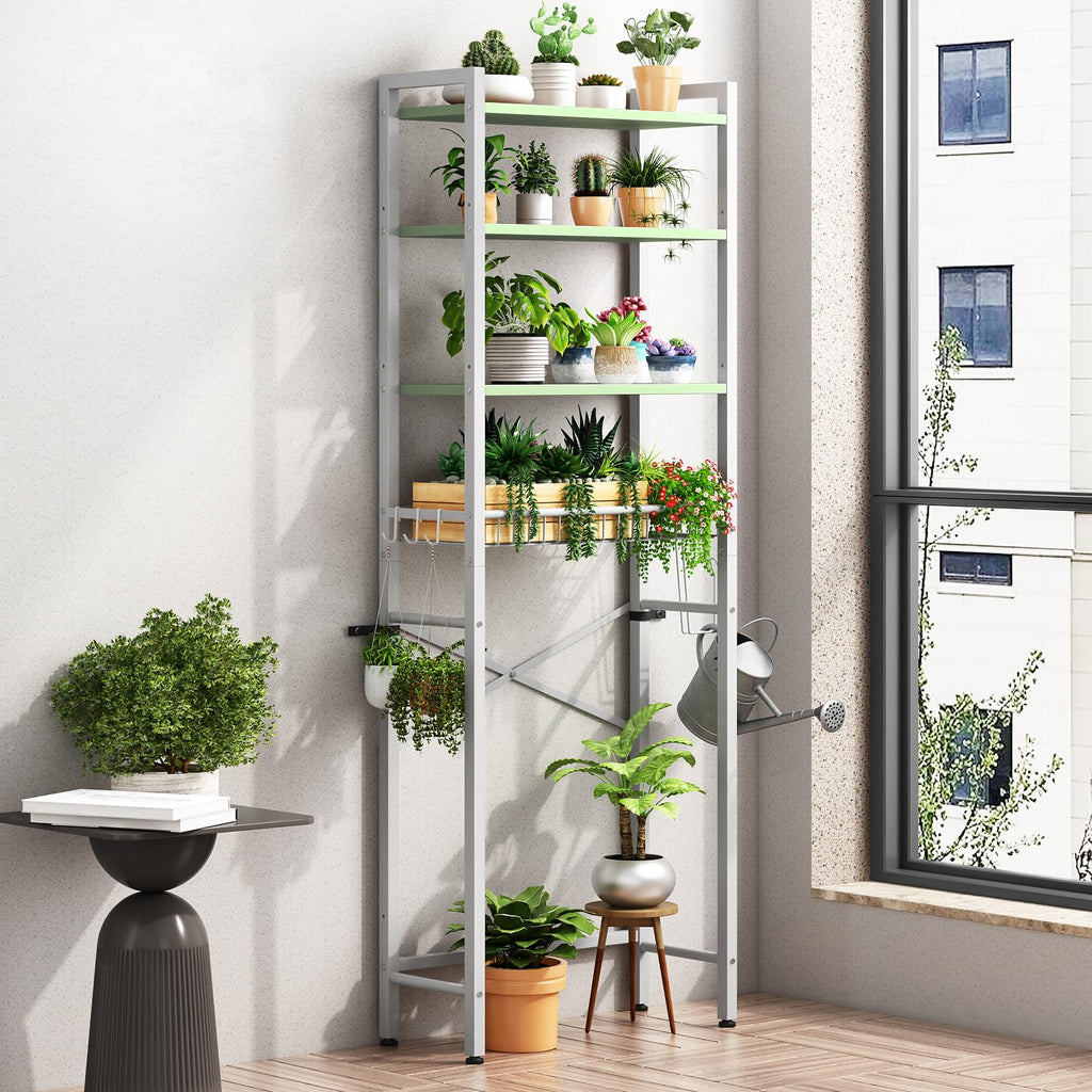 Kalrin Over-The-Toilet Storage Rack, 4-Tier Bathroom Organizer Shelf Over Toilet with Adjustable Shelf and Basket, Freestanding Space Saver Bathroom Shelves Above Toilet for Room (Avocado Green)