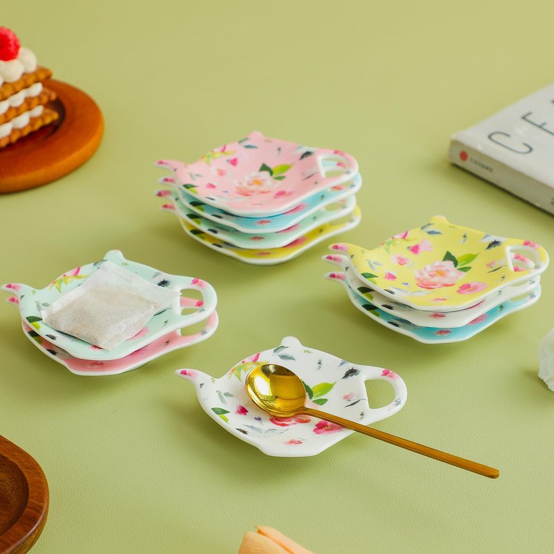 PRECITIME Porcelain Tea Bag Coasters, Floral Used Tea Bag Holder Ceramic, Set of 10 Tea Bag Plates Floral, Teaspoon Rest, Tea Bag Dish, Tea Party Gifts
