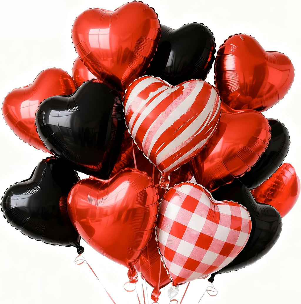 PartyWoo Pink Balloons - 127 Pcs in Various Sizes & Red/Black Heart Foil - Perfect for Valentine's Day & Weddings
