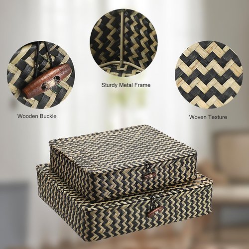 Hipiwe Woven Storage Baskets - Natural Seagrass Bins with Lids | Set of 2 for Stylish Home Decor