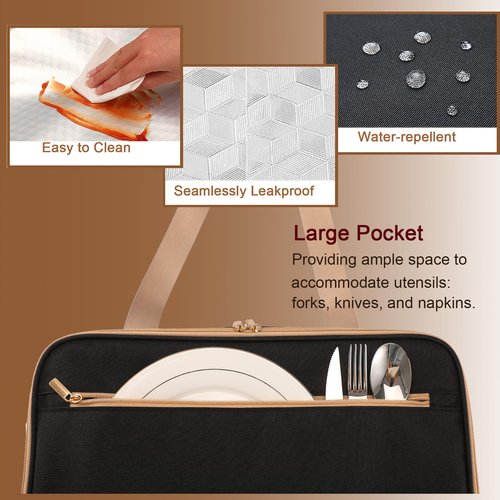 Joyfol Day Double-Decker Insulated Casserole Carrier - Casserole Dish Carrier Hot/Cold Food Tote for Potlucks, Fits 9x13 & 11x15 Pans (Handle-Free) with Heatproof Mat, Black