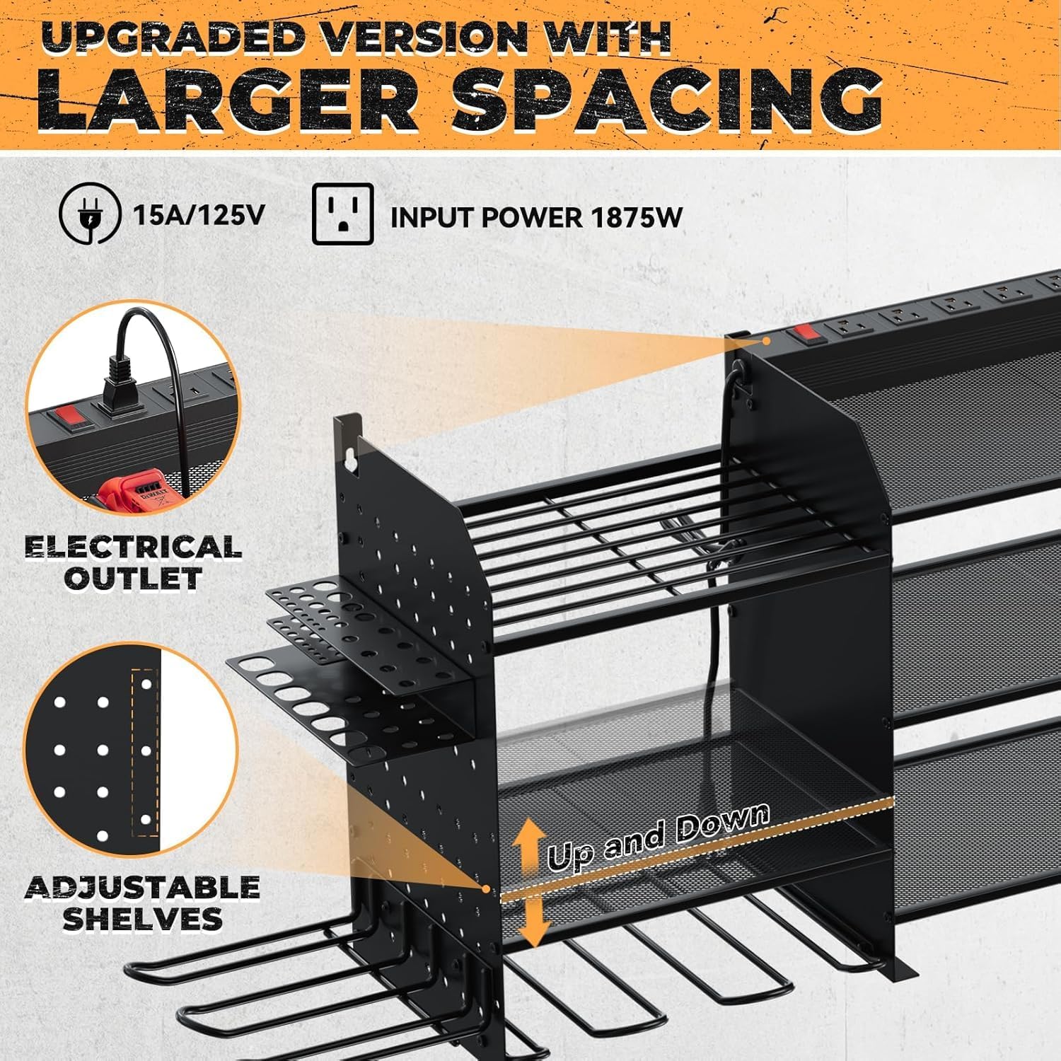 Upgrade Large Power Tool Organizer - Wall Mount with Charging Station & 10 Drill Holders | Garage Storage Rack