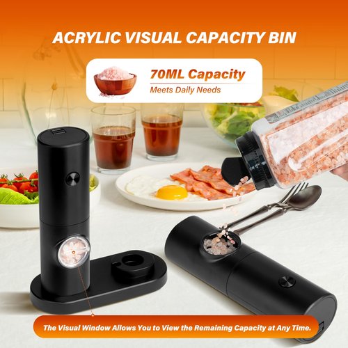 Simple Deluxe Electric Salt and Pepper Grinder Set, One Hand Adjustable Coarseness, Battery Powered, Seasoning Tools for Kitchen, Dining or Gifts, Black