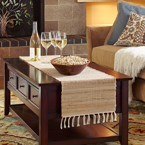 FRELISH DÉCOR Hand Woven Jute Cotton Table Runner 14"x72" Six Seater, Farmhouse Style Non Slip Durable Runner Perfect for Dining Table Kitchen Everyday Use: Natural Jute