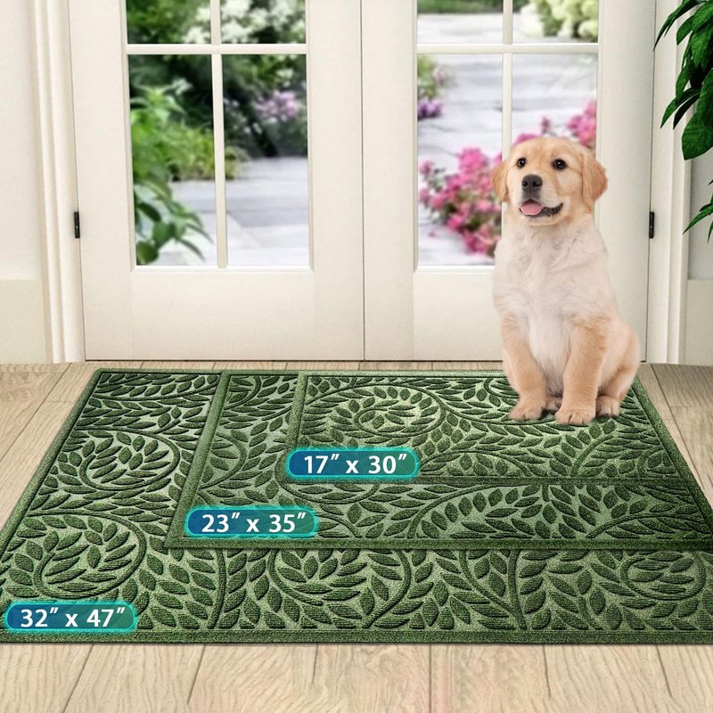Bulijojo Front Door Mat Entrance,Durable Heavy Duty Welcome Mat,Thick Absorbent Natural Rubber Non Slip Mat,Sturdy Entryway Green 47"x32"