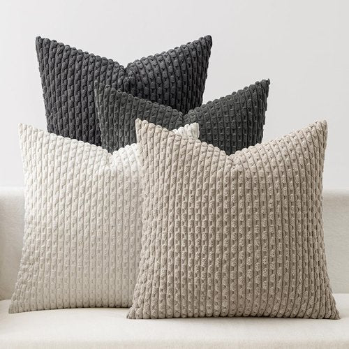 MIULEE Decorative Throw Pillow Covers - Soft Corduroy Striped Cushion Covers | 18x18 Inch Set of 4 in Neutral Grey