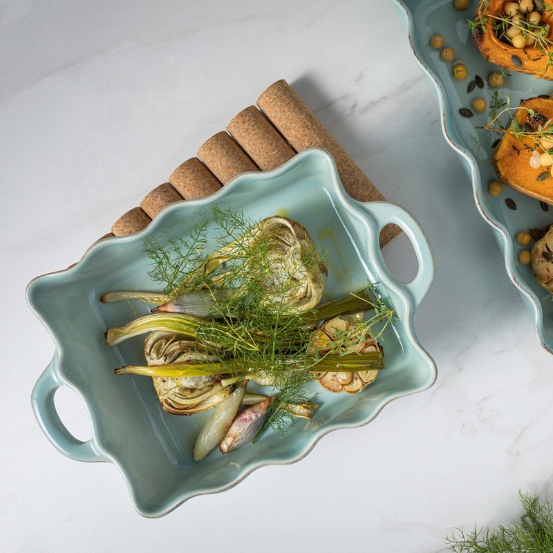 Casafina Ceramic 13.5" x 8.5" Rectangular Ruffled Baker - Cook & Host Collection, White | Oven & Dishwasher Safe Bakeware | Food Safe Glazing | Restaurant Quality Dinnerware
