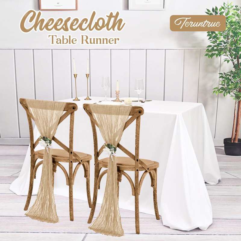 20 Pack Beige Table Runner 10FT Long Cheesecloth Table Runner Cheese Cloth Gauze for Wedding Party Birthday Decoration-Beige