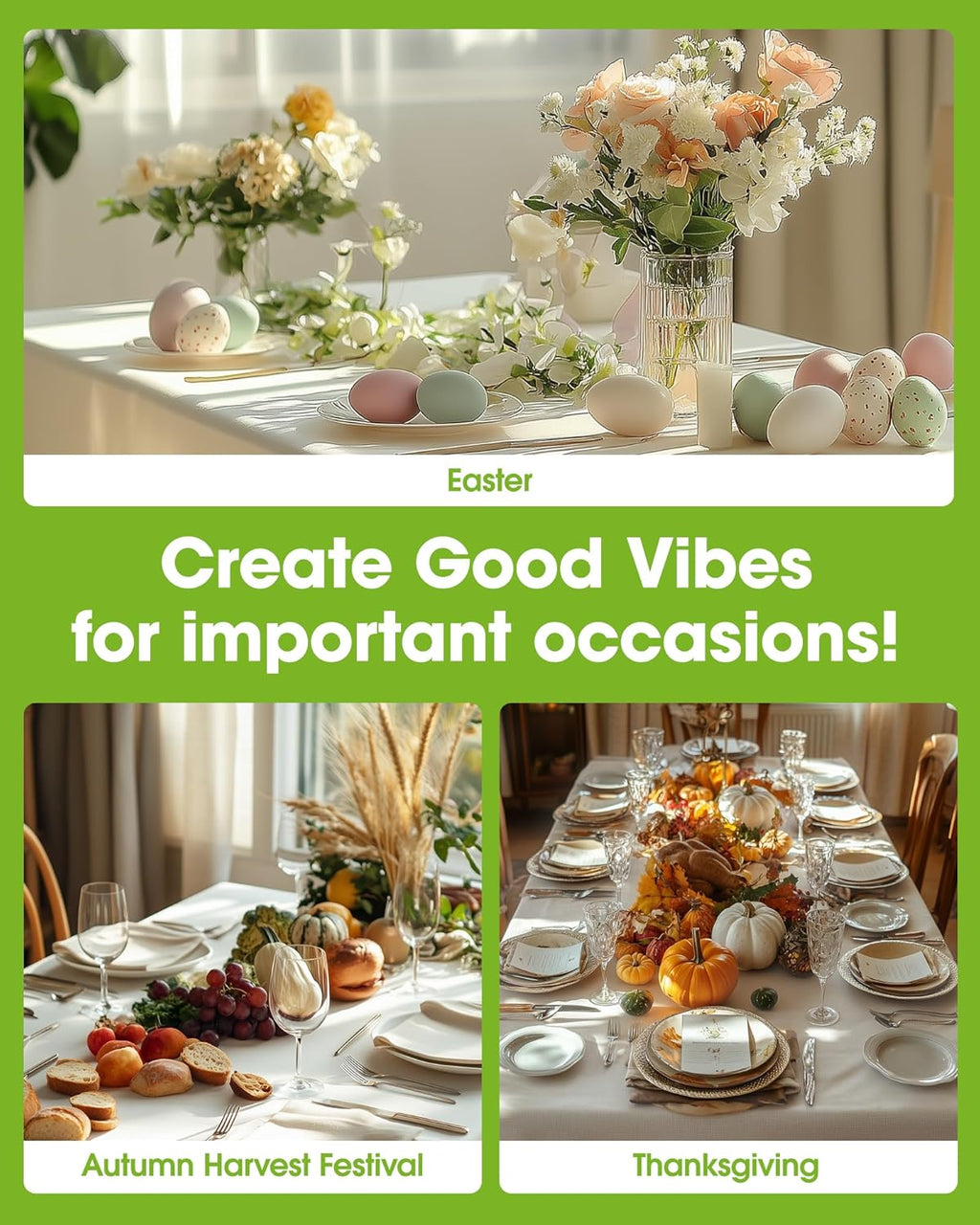 Pureegg Disposable Plastic Table Cloths - 54 x 108 Inch, Leakproof & Sturdy for Parties, Weddings, Thanksgiving | Beige & Cream