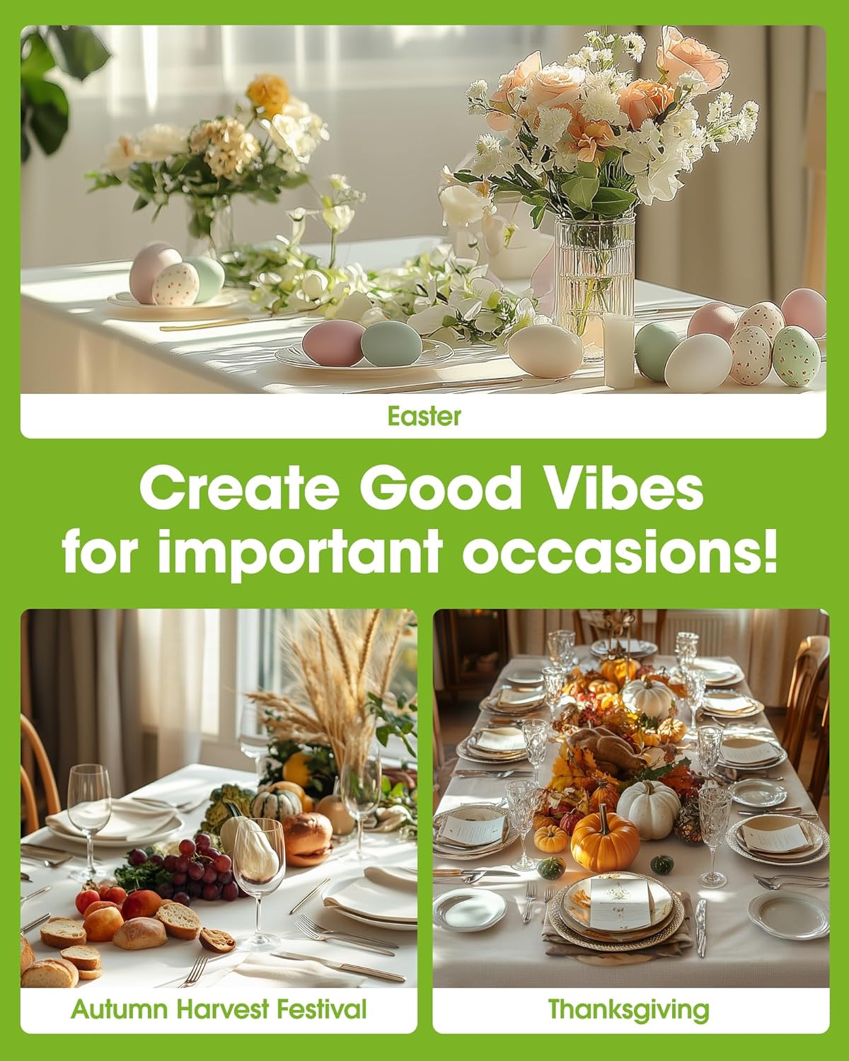 Pureegg Disposable Plastic Table Cloths - 54 x 108 Inch, Leakproof & Sturdy for Parties, Weddings, Thanksgiving | Beige & Cream