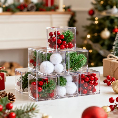 LOVPLAY Acrylic Box Clear Display Box with Lid 48 Pack Acrylic Square Cube Candy Container Small Plastic Storage for Candy Pill and Tiny Jewelry
