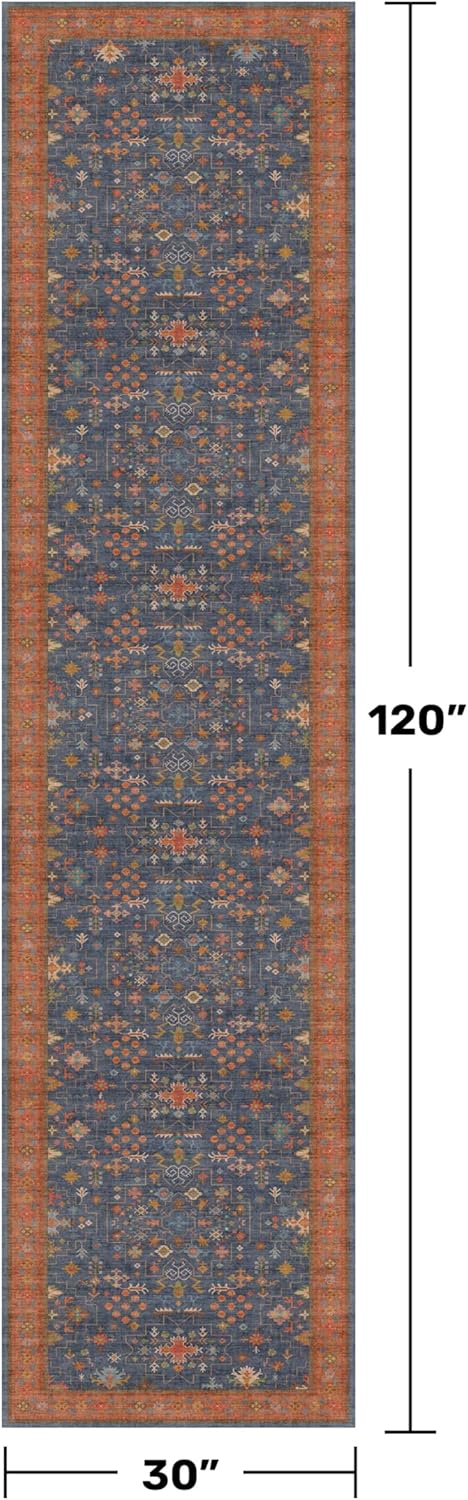 Skiennix Navy Blue Washable Runner Rug - 10 ft Long, Pet-Friendly, Non-Slip, Stain Resistant, 2'6" x 10'