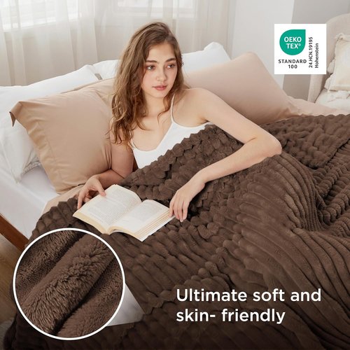 Bedsure GentleSoft Brown Fleece Blanket - Cozy, Soft Couch Throw for Women | 108x90 Inches