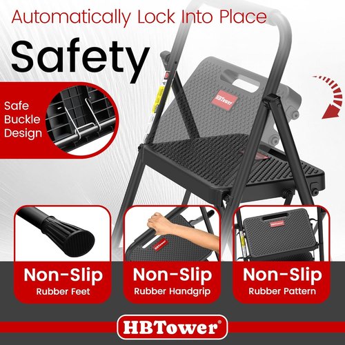 HBTower Step Ladder - Foldable 4-Step Stool with Wide Anti-Slip Pedals | Lightweight Design for Home Use